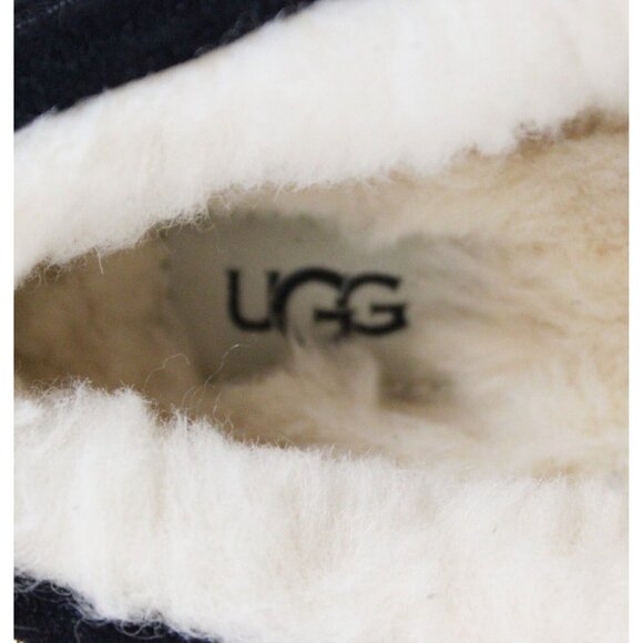 UGG Kid's Ascot Loafers sz 1 Black Suede Wool Fur Soft Comfortable Slipper - Picture 7 of 9